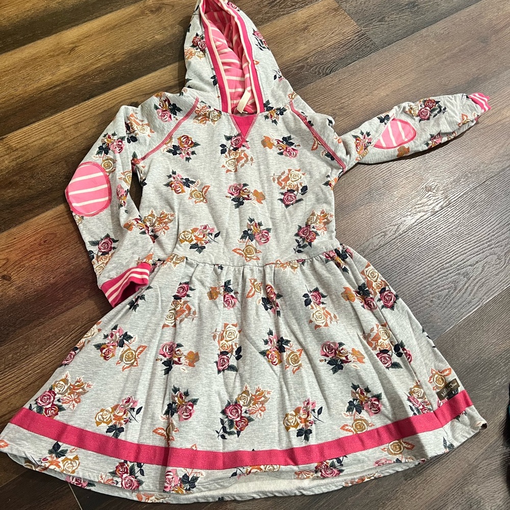 Matilda Jane Floral Hoodie Dress in Gray and Pink Sz 12